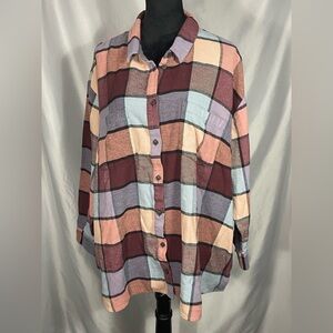 Madewell Flannel Button Down Oversized Shirt Side Pockets Plaid Plus Sz 3X NWOT